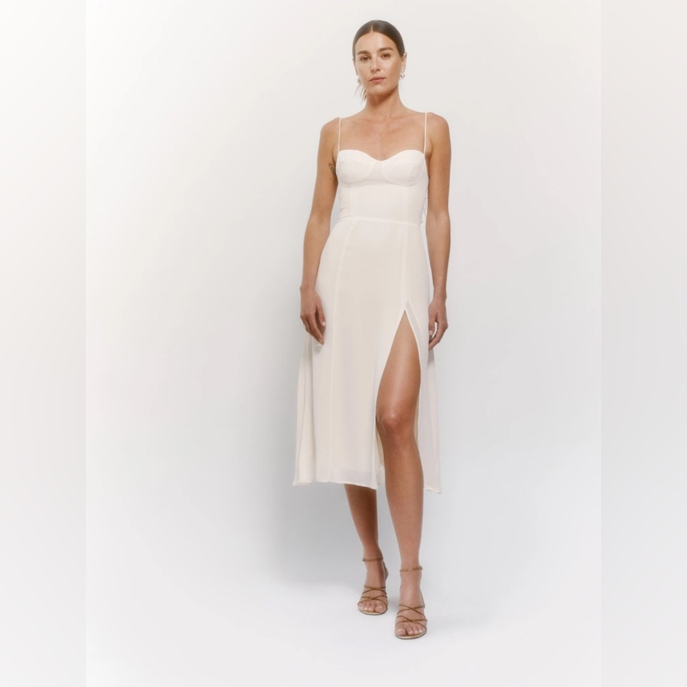 NWT Reformation Juliette Midi Dress Ivory Size 8 A-Line  Smocked Back